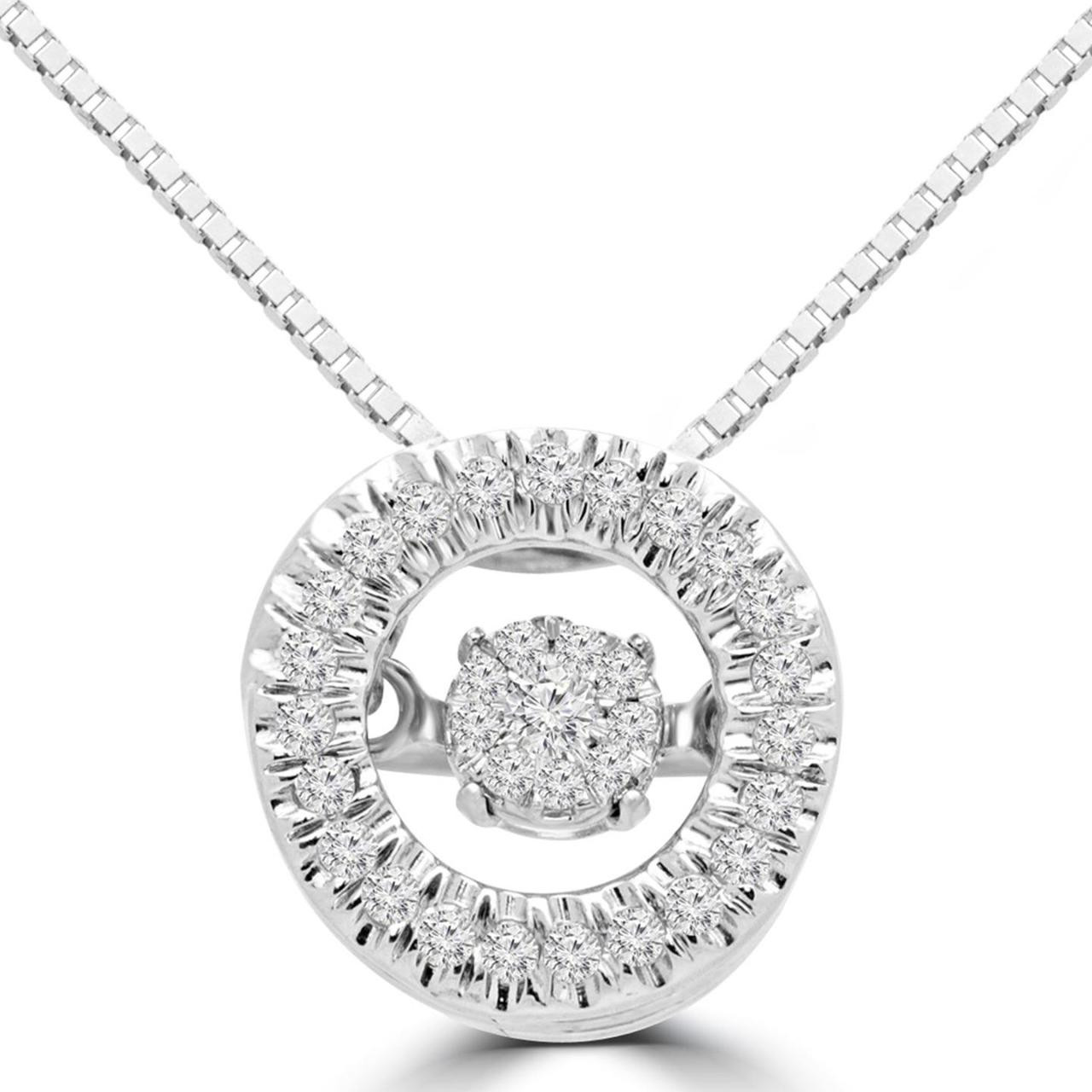 Round Cut Dancing Diamond Halo Pendant Necklace With Chain in White Gold -  #SKP15336-10-W - Bijoux Majesty