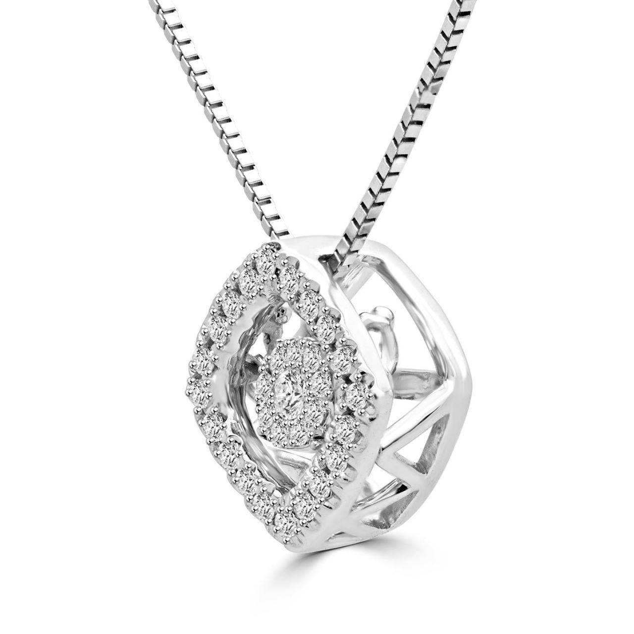 Round Cut Dancing Diamond Halo Pendant Necklace With Chain in White