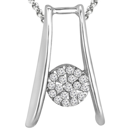 Round Cut Diamond Multi-Stone Cluster Fashion Pendant Necklace with Chain in White Gold - #PEOX2379-W