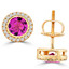 Round Cut Pink Tourmaline Vintage Stud Bezel-Set Earrings with Round Diamond Accents in Yellow Gold with Screw Backs - #HE4903-Y-TOUR