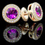 Round Cut Pink Tourmaline Vintage Stud Bezel-Set Earrings with Round Diamond Accents in Yellow Gold with Screw Backs - #HE4903-Y-TOUR