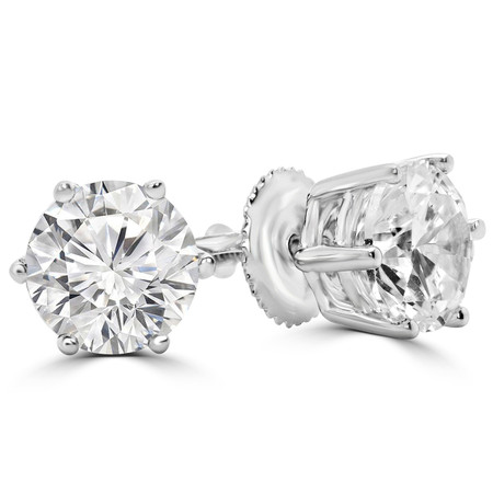 Round Cut Diamond Solitaire 6-Prong Stud Earrings in White Gold with Screw Backs - #HE4905-W