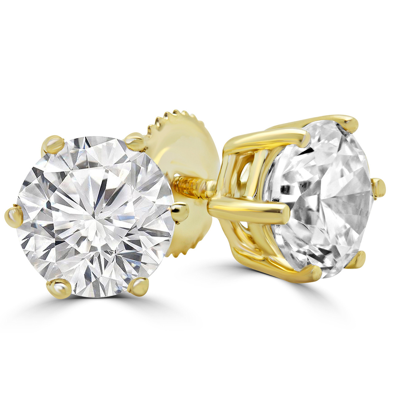 Round Cut Diamond Solitaire 6-Prong Stud Earrings in Yellow Gold with Screw  Backs - #HE4905-Y - Bijoux Majesty