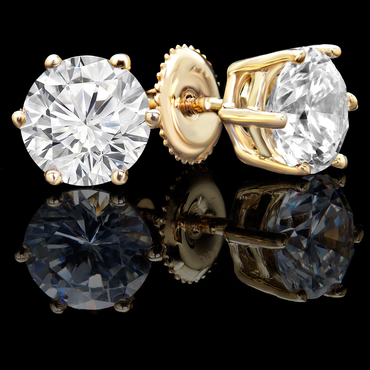 Round Cut Diamond Solitaire 6Prong Stud Earrings in Yellow Gold with