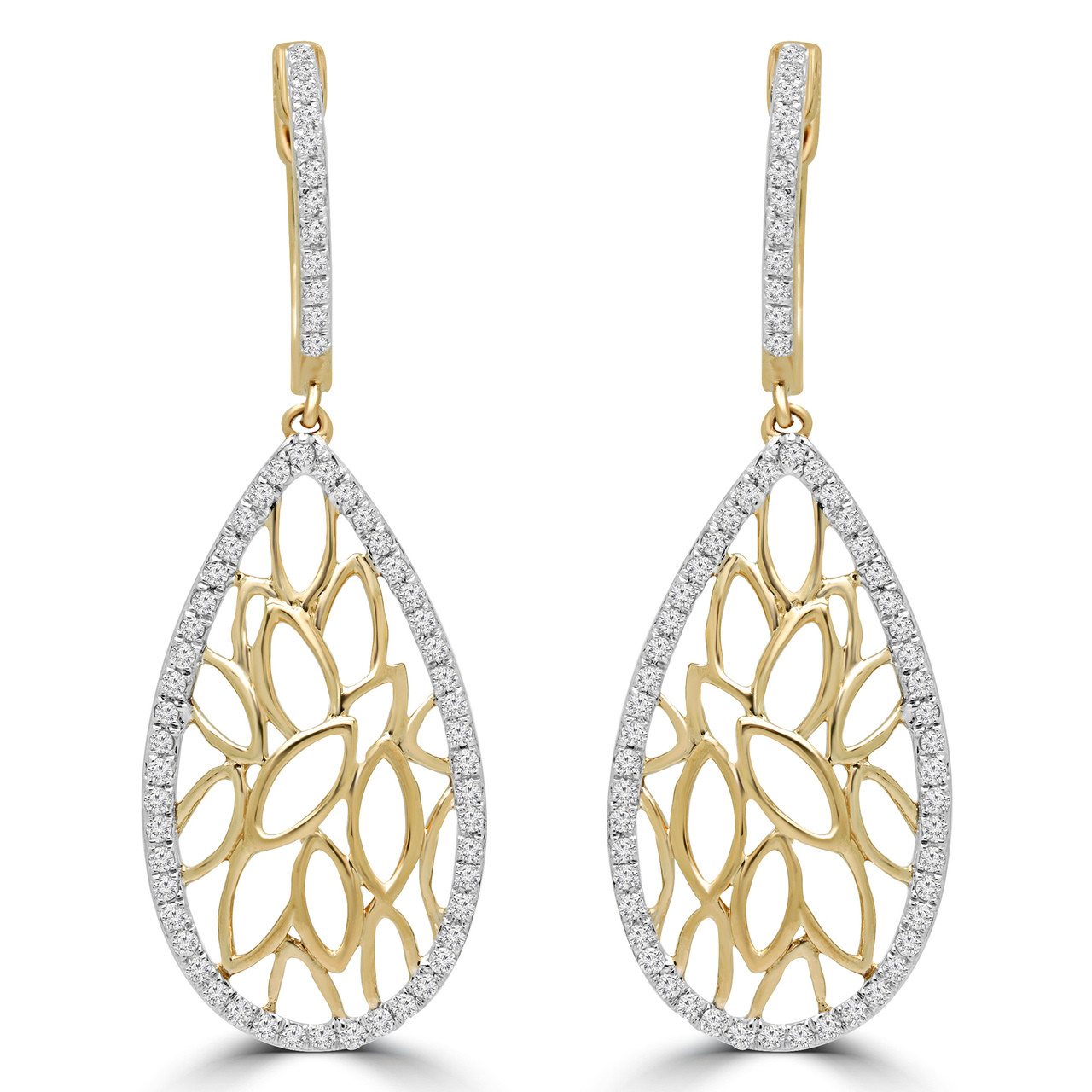 Round Cut Diamond Drop/Dangle Earrings in Yellow Gold EAOH8750GY Bijoux Majesty