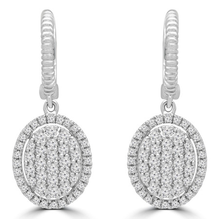 Round Cut Diamond Drop/Dangle Earrings in White Gold - EAHT6337G-W