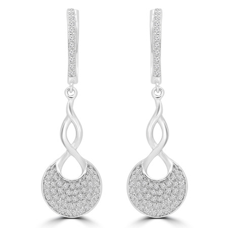 Round Cut Diamond Drop/Dangle Earrings in White Gold - EAHH0951G-W