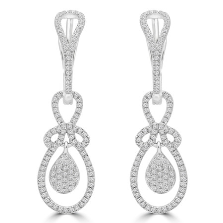 Round Cut Diamond Drop/Dangle Earrings in White Gold - EAHH3751G-W