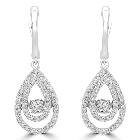 Round Cut Diamond Drop/Dangle Earrings in White Gold - EATH8337G-W