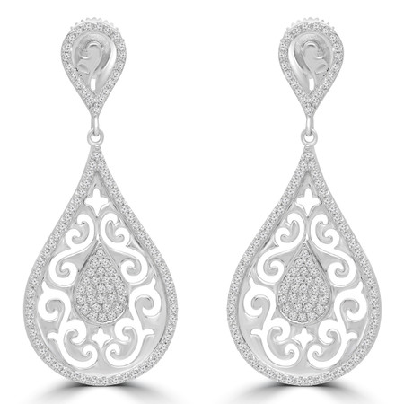Round Cut Diamond Drop/Dangle Earrings in White Gold - EAOH5649G-W