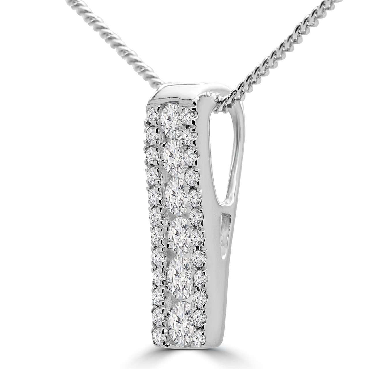 Round Cut Diamond Channel Set Bar Pendant Necklace in White Gold With