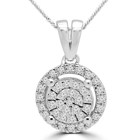 Round Cut Diamond Halo Cluster Pendant Necklace in White Gold With Chain - PEOF0377G-W