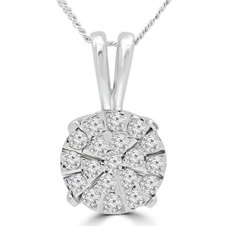 Round Cut Diamond Cluster Pendant Necklace in White Gold With Chain - PEOH6557-W