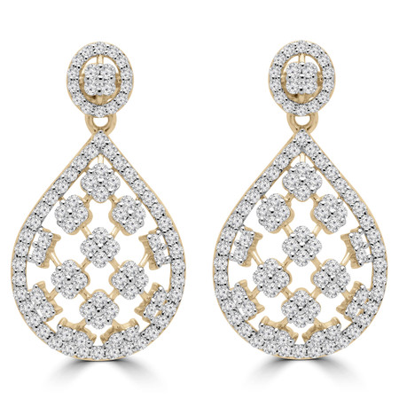 Round Cut Diamond Cushion Cluster Drop/Dangle Earrings in Yellow Gold - ER000682A-Y