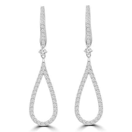 Round Cut Diamond Loop Drop/Dangle Earrings in White Gold - #ER000722A-W