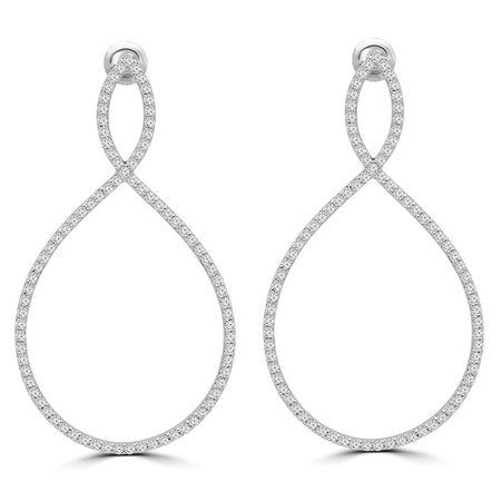 Round Cut Diamond Drop/Dangle Earrings in White Gold - ER000323A-W