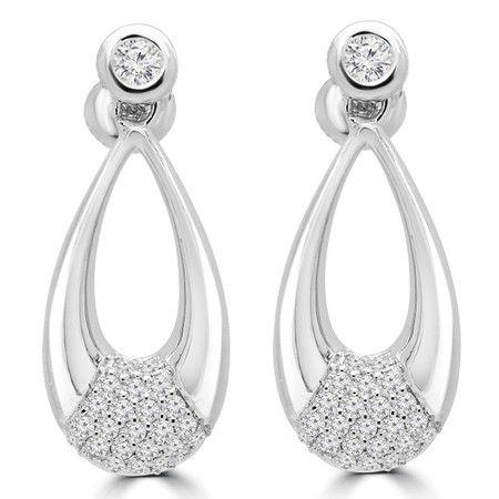 Round Cut Diamond Cluster Drop/Dangle Earrings in White Gold - ER000450A-W