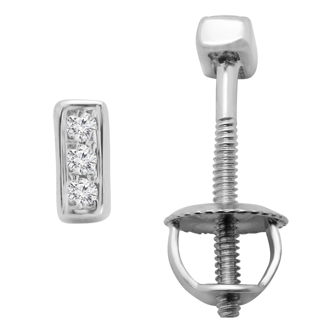 Round Cut Diamond Bar Stud Earrings in White Gold - #ER000470A-W