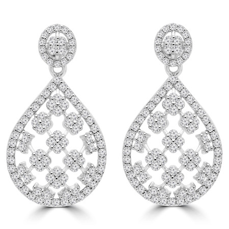 Round Cut Diamond Cushion Cluster Drop/Dangle Earrings in White Gold - ER000682A-W