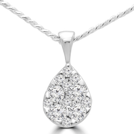 Round Cut Diamond Teardrop Cluster Pendant Necklace in White Gold With Chain - PD000130A-W