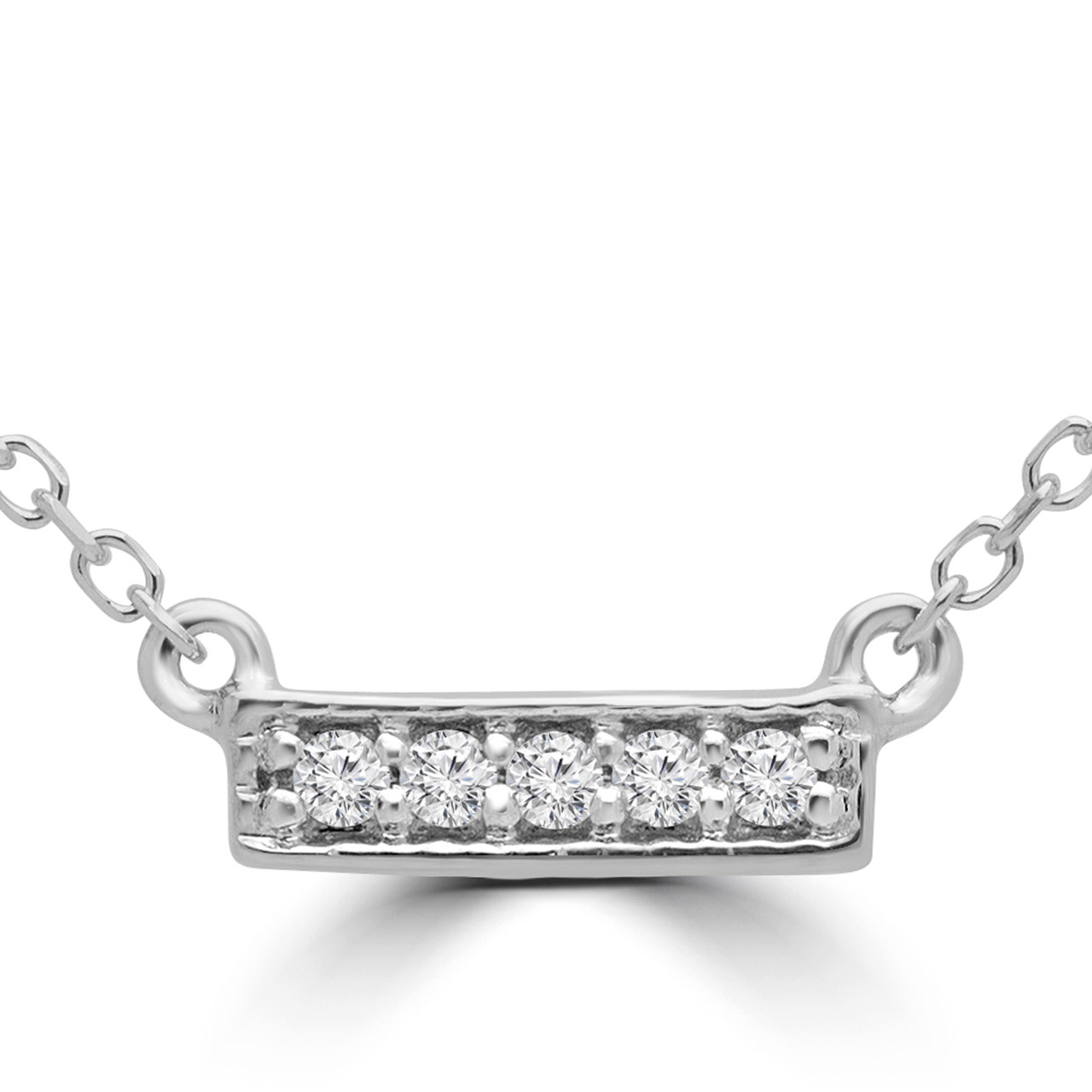 Round Cut Diamond Bar Pendant Necklace in White Gold With Chain 