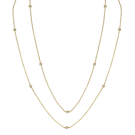 Round Cut Diamond Bezel Set Cut Diamonds By the Yard Pendant Necklace in Yellow Gold With Chain - NK000021A-Y