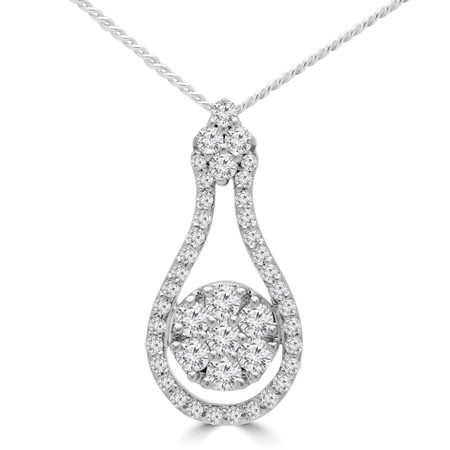 Round Cut Diamond Halo Cluster Pendant Necklace in White Gold With Chain - PD000423A-W
