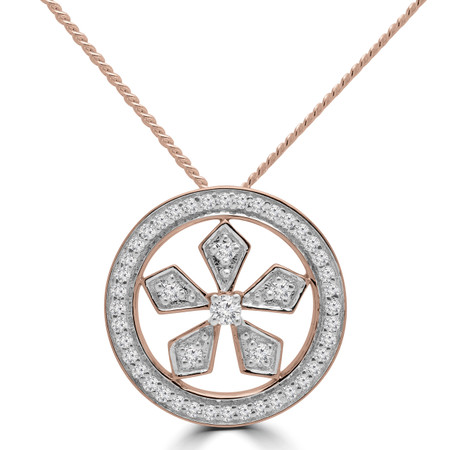 Round Cut Diamond Halo Pendant Necklace in Rose Gold With Chain - PD000422A-R