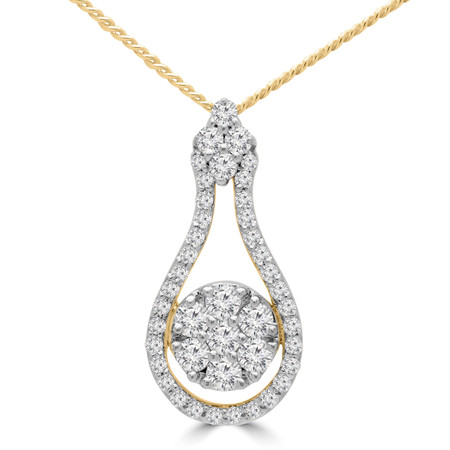 Round Cut Diamond Teardrop Halo Pendant Necklace in Yellow Gold With Chain - PD000423A-Y