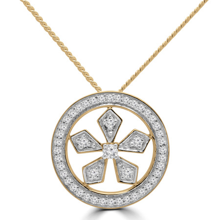 Round Cut Diamond Halo Pendant Necklace in Yellow Gold With Chain - PD000422A-Y