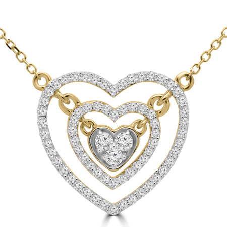 Round Cut Diamond Double Halo Cluster Heart Pendant Necklace in Yellow Gold With Chain - PD000425A-Y