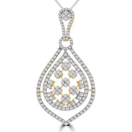 Round Cut Diamond Large Double Halo Cluster Pendant Necklace in Yellow Gold With Chain - PD000439A-Y