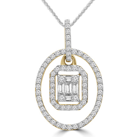 Baguette Cut Diamond Oval Halo Cluster Pendant Necklace in Yellow Gold With Chain - PD000440A-Y