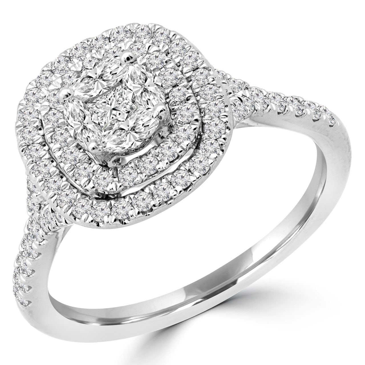 P3 POMPEII3 1ct Princess Cut Diamond Double Halo Engagement Ring 14K White  Gold - Size 4 | Amazon.com
