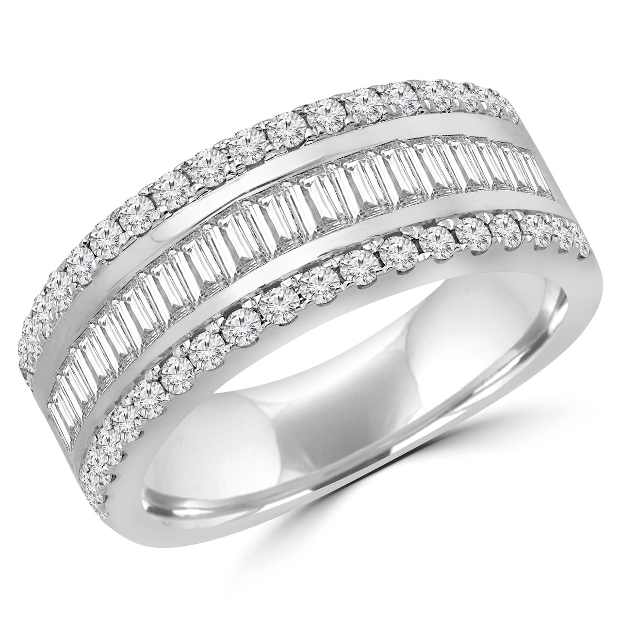 Baguette Cut Diamond Three Row Semi-Eternity Wedding Band Ring in White ...