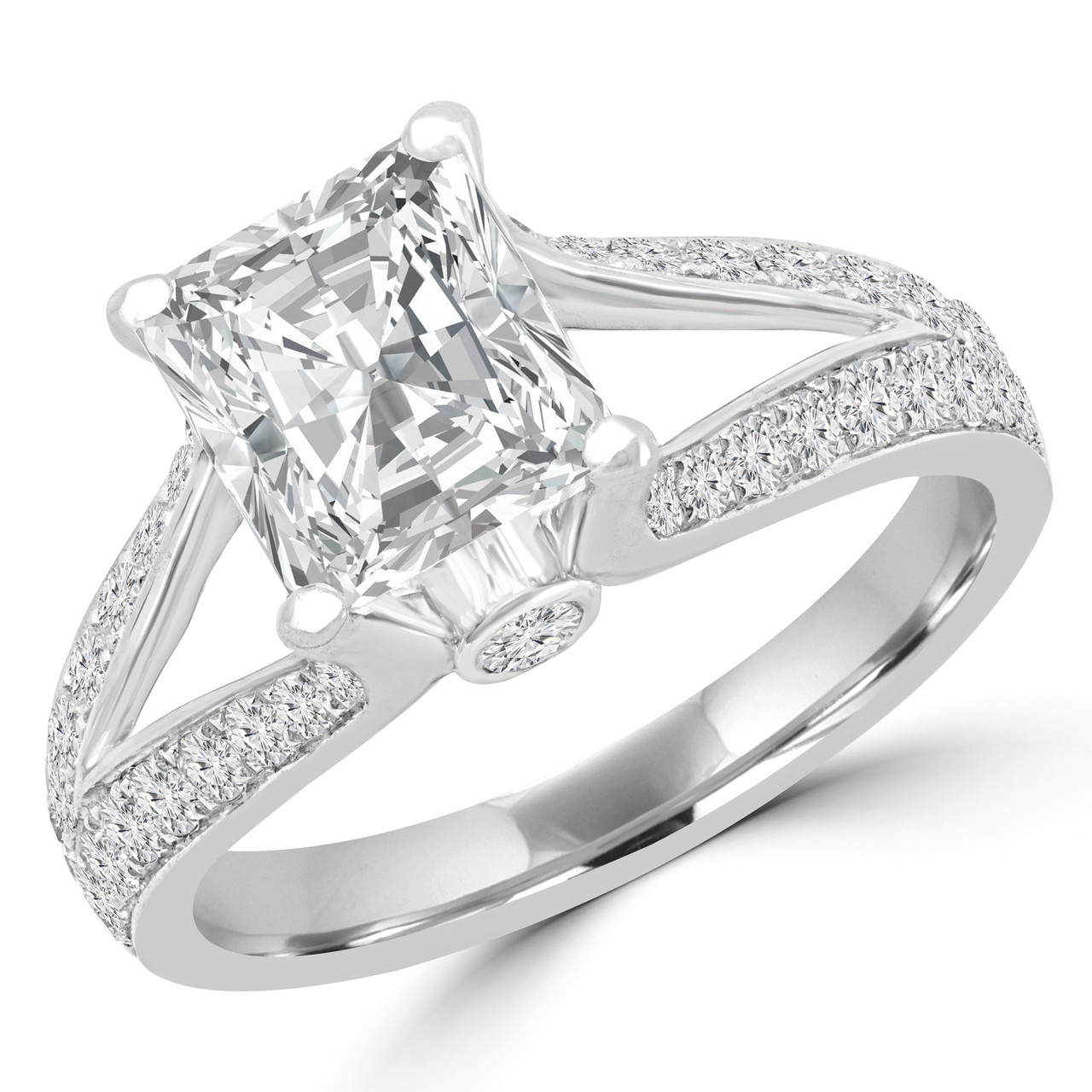 Radiant Diamond Split Shank Multistone Engagement Ring in White Gold 3602W Bijoux Majesty
