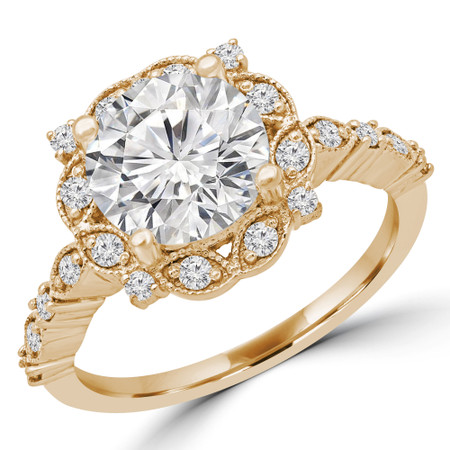 Round Halo Multi-stone Engagement Ring in Yellow Gold - #ANAT-Y