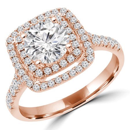 Round Double Halo Multi-stone Engagement Ring in Rose Gold - #BAILEY-R