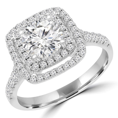 Round Double Halo Multi-stone Engagement Ring in White Gold - #BAILEY-W