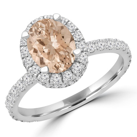 Oval Pink Morganite Halo Engagement Ring in White Gold - #CAIT-W