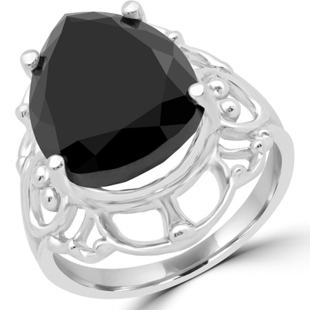 Pear Black Diamond Solitaire Engagement Ring in White Gold - #D166-W