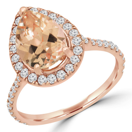 Pear Pink Morganite Halo Engagement Ring in Rose Gold - #DARIO-R