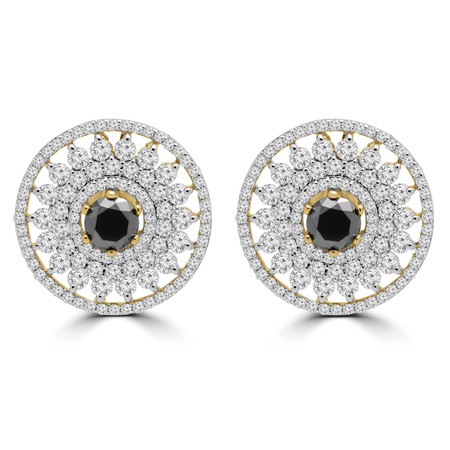 Round Black Diamond Quadruple Halo Earrings in Yellow Gold - #ER000681A-Y
