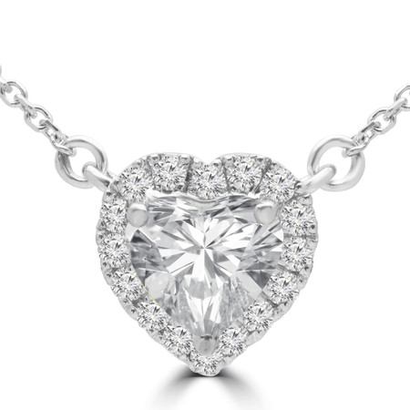 Heart Diamond Halo Pendant Necklace in White Gold With Chain - #HALOHEART-W