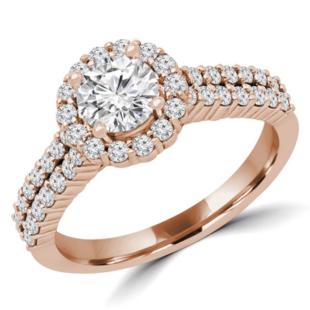 Round Diamond Two Row Halo Engagement Ring in Rose Gold - #HOLLY-R