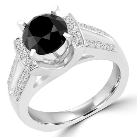 Round Black Diamond Multi-stone Engagement Ring in White Gold - #HR3658-W