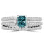 Radiant Blue Diamond Split Shank Multi-stone Engagement Ring and Wedding Band Bridal Set Ring in White Gold - #FCIROC8506-W