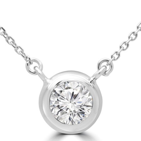 Round Diamond Bezel Set Solitaire Pendant Necklace in White Gold With Chain with 14k Chain - #LEXI-BIG-W