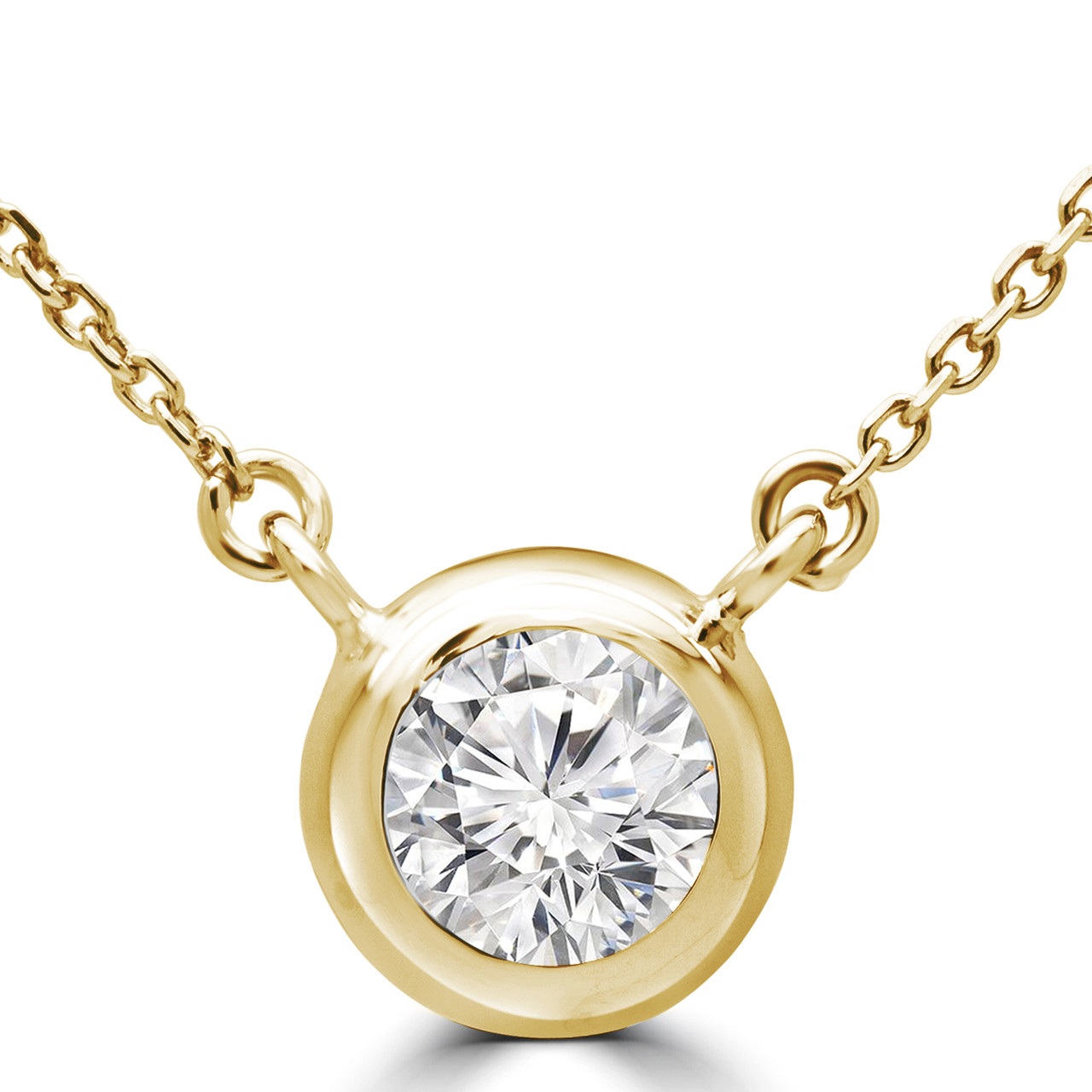 Round Diamond Bezel Set Solitaire Pendant Necklace in Yellow Gold With ...