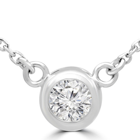 Round Diamond Bezel Set Solitaire Pendant Necklace in White Gold With Chain - #LEXI-SMALL-W
